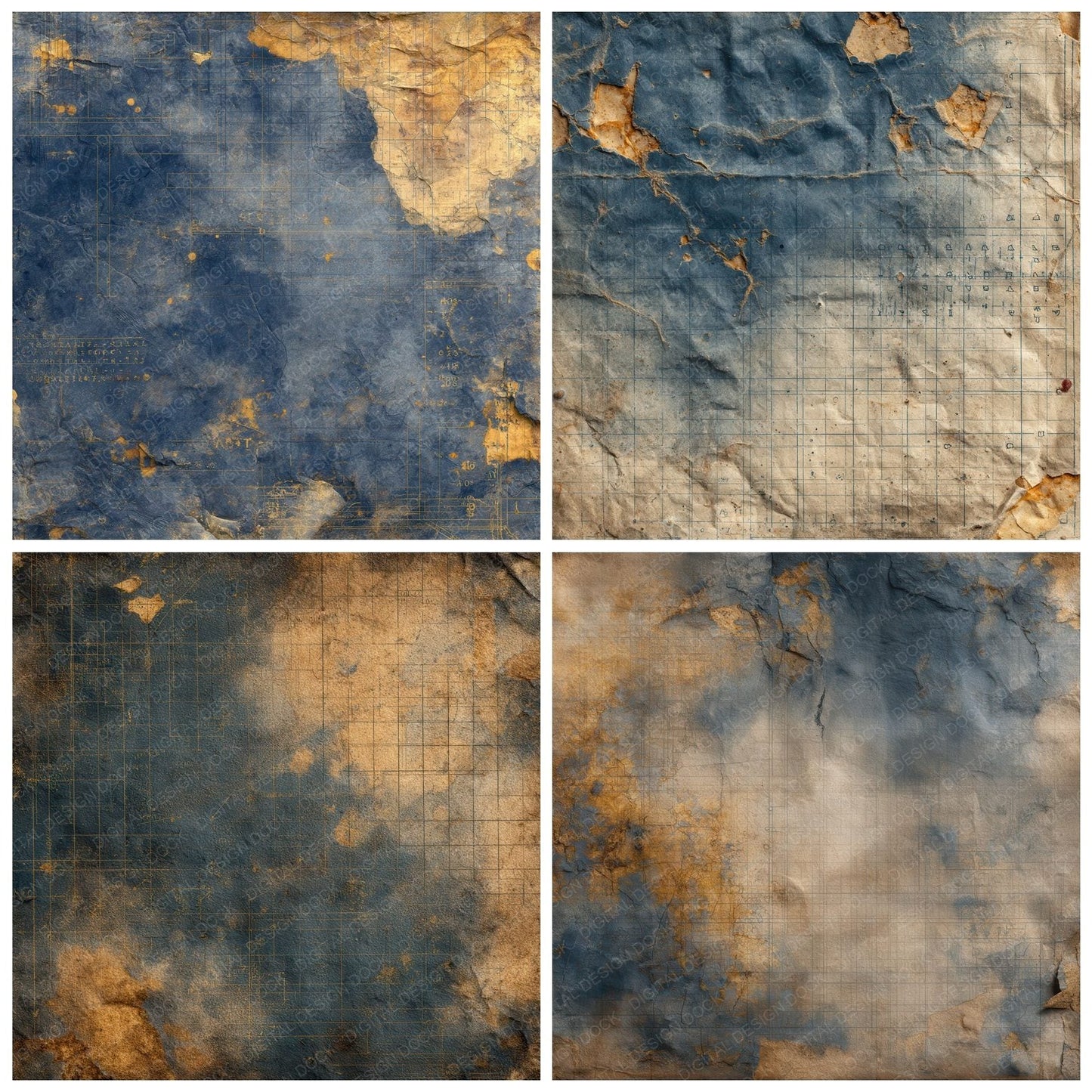 Indigo Diagram Wax Grid Digital Paper Pack (DDD002069)