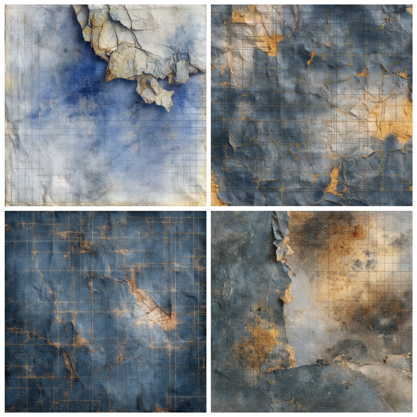 Indigo Diagram Wax Grid Digital Paper Pack (DDD002069)