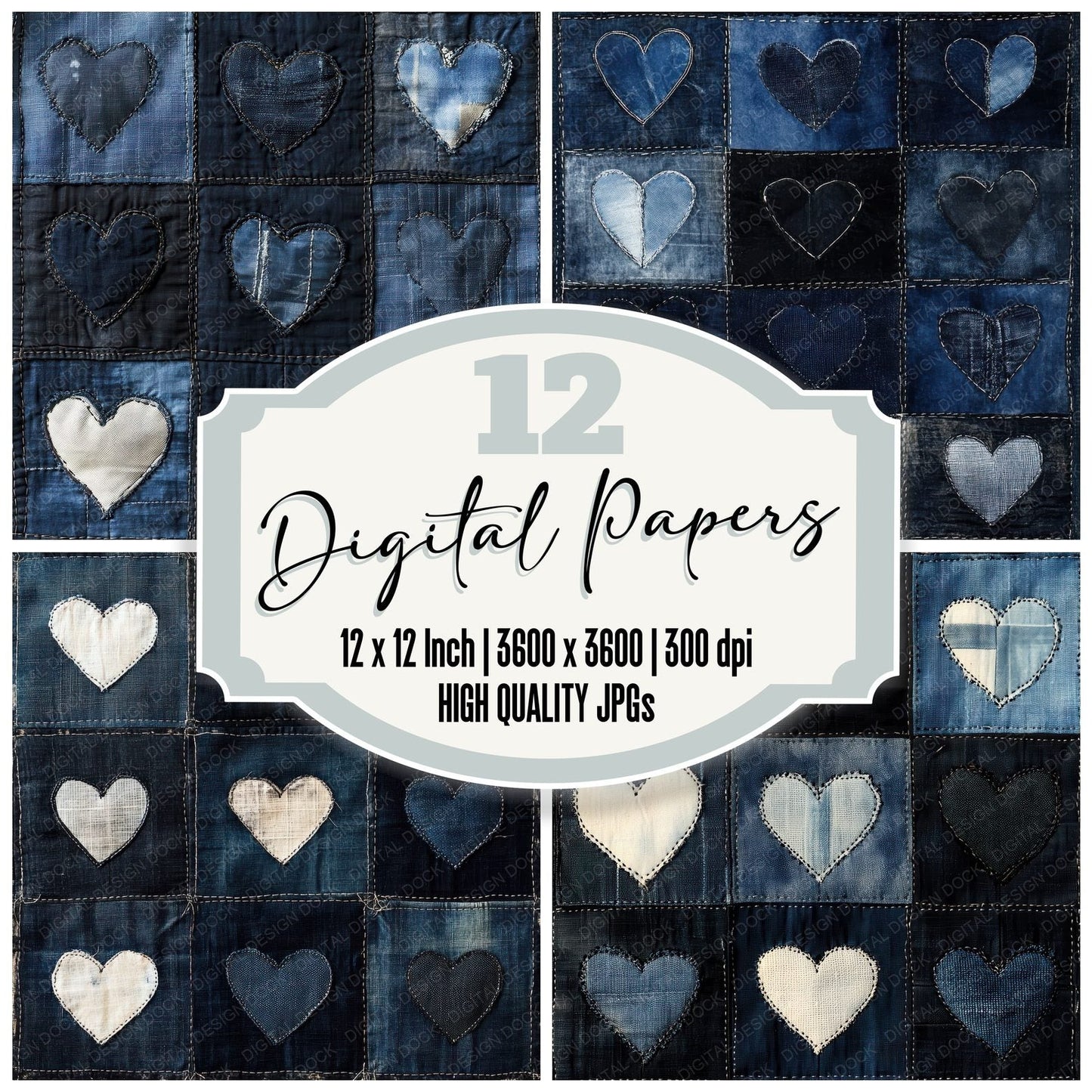 Indigo Quilt Love Digital Paper Pack (DDD002075)