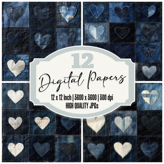 Indigo Quilt Love Digital Paper Pack (DDD002075)