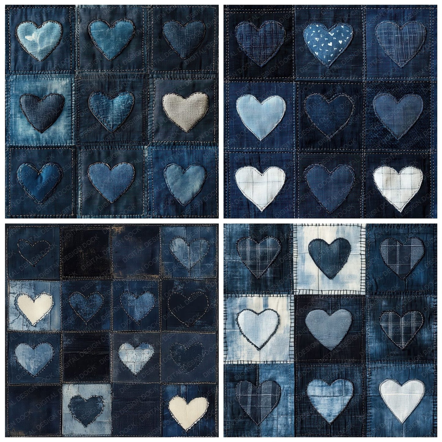 Indigo Quilt Love Digital Paper Pack (DDD002075)