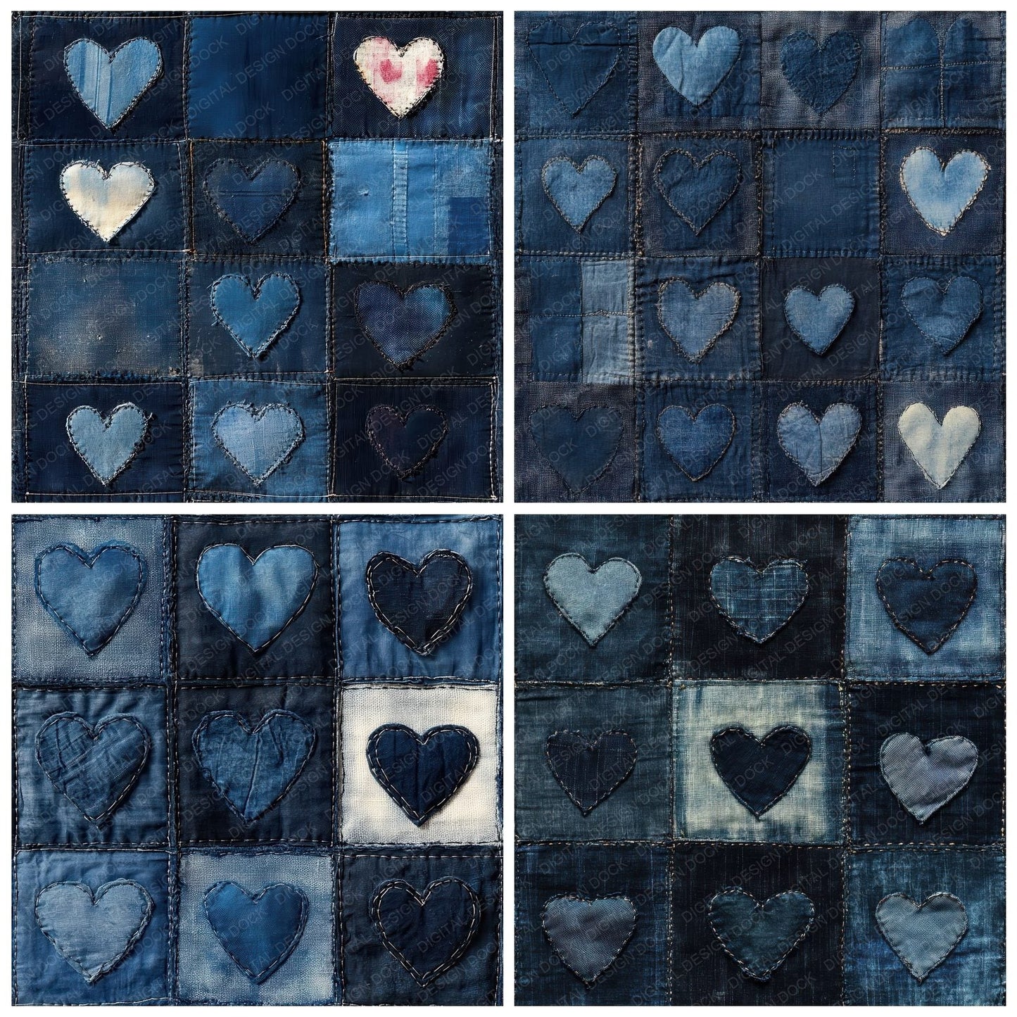 Indigo Quilt Love Digital Paper Pack (DDD002075)