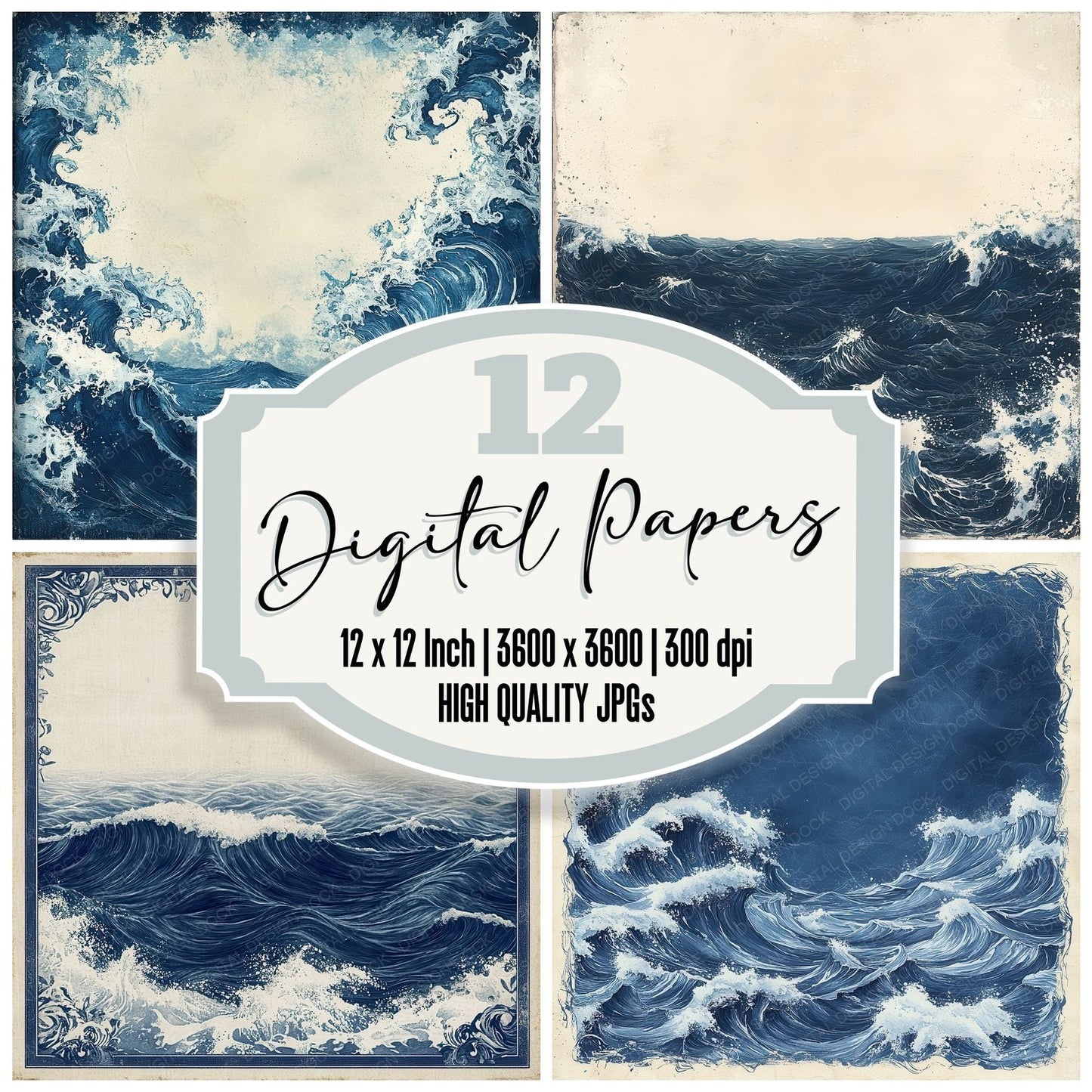 Indigo Wave Print Digital Paper Pack (DDD002079)
