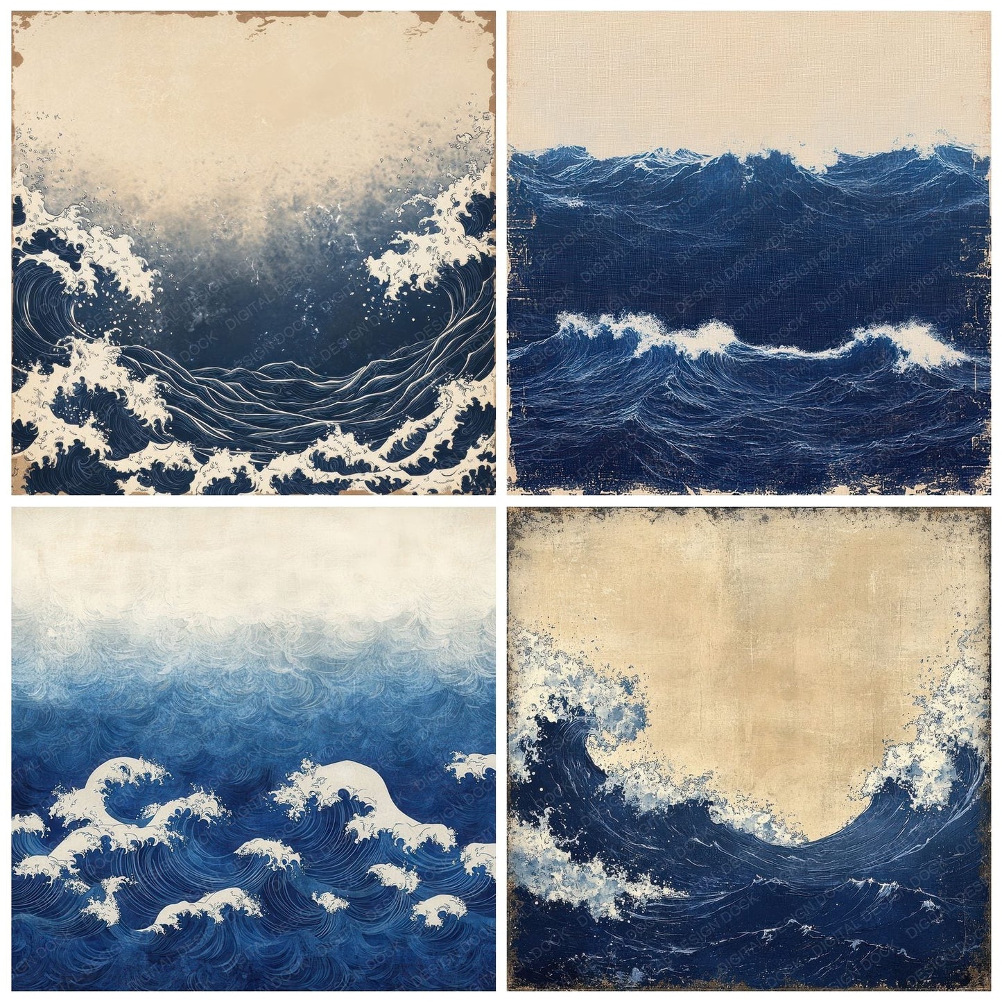 Indigo Wave Print Digital Paper Pack (DDD002079)