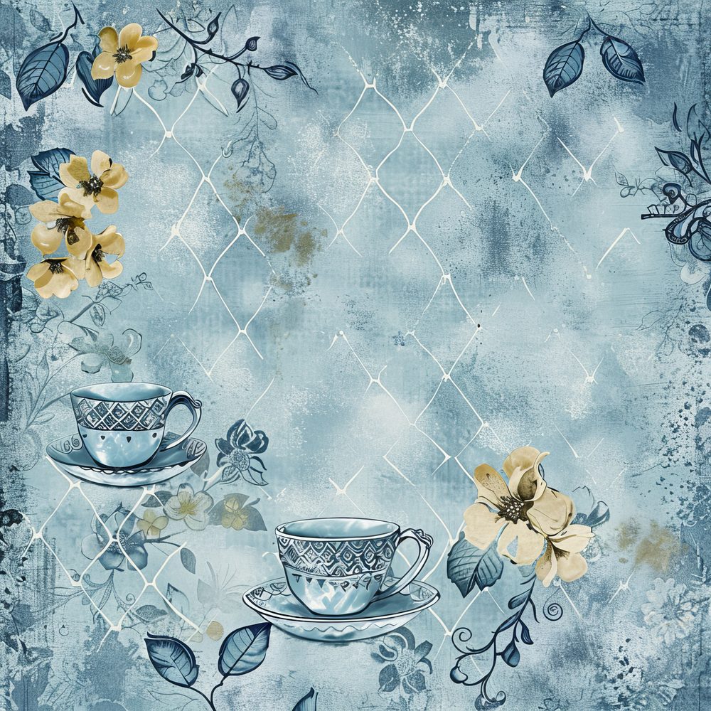 Indigo and Chartreuse Teacup Diamond Pattern Digital Paper Pack (DDD002080)