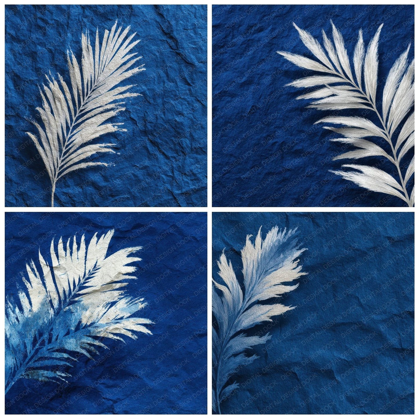 Indigo White Palm Stroke Digital Paper Pack (DDD002081)