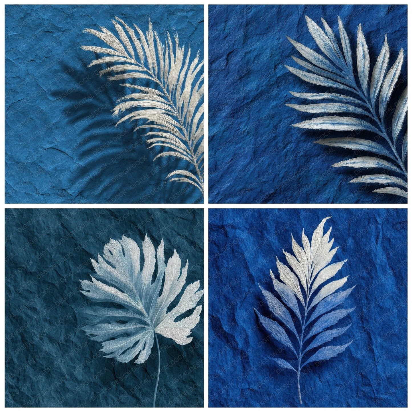 Indigo White Palm Stroke Digital Paper Pack (DDD002081)
