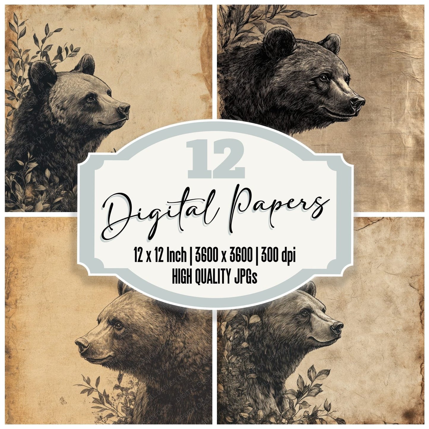Ink Bear Eucalyptus Edge Digital Paper Pack (DDD002087)