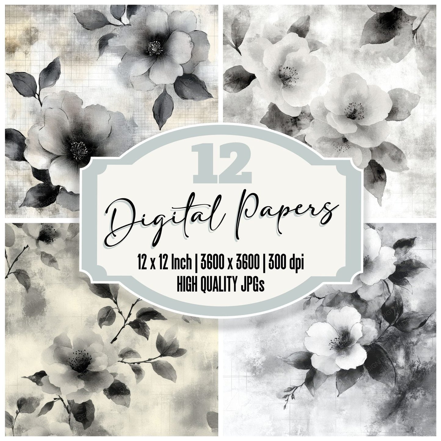 Ink Camellia Paper Digital Paper Pack (DDD002093)