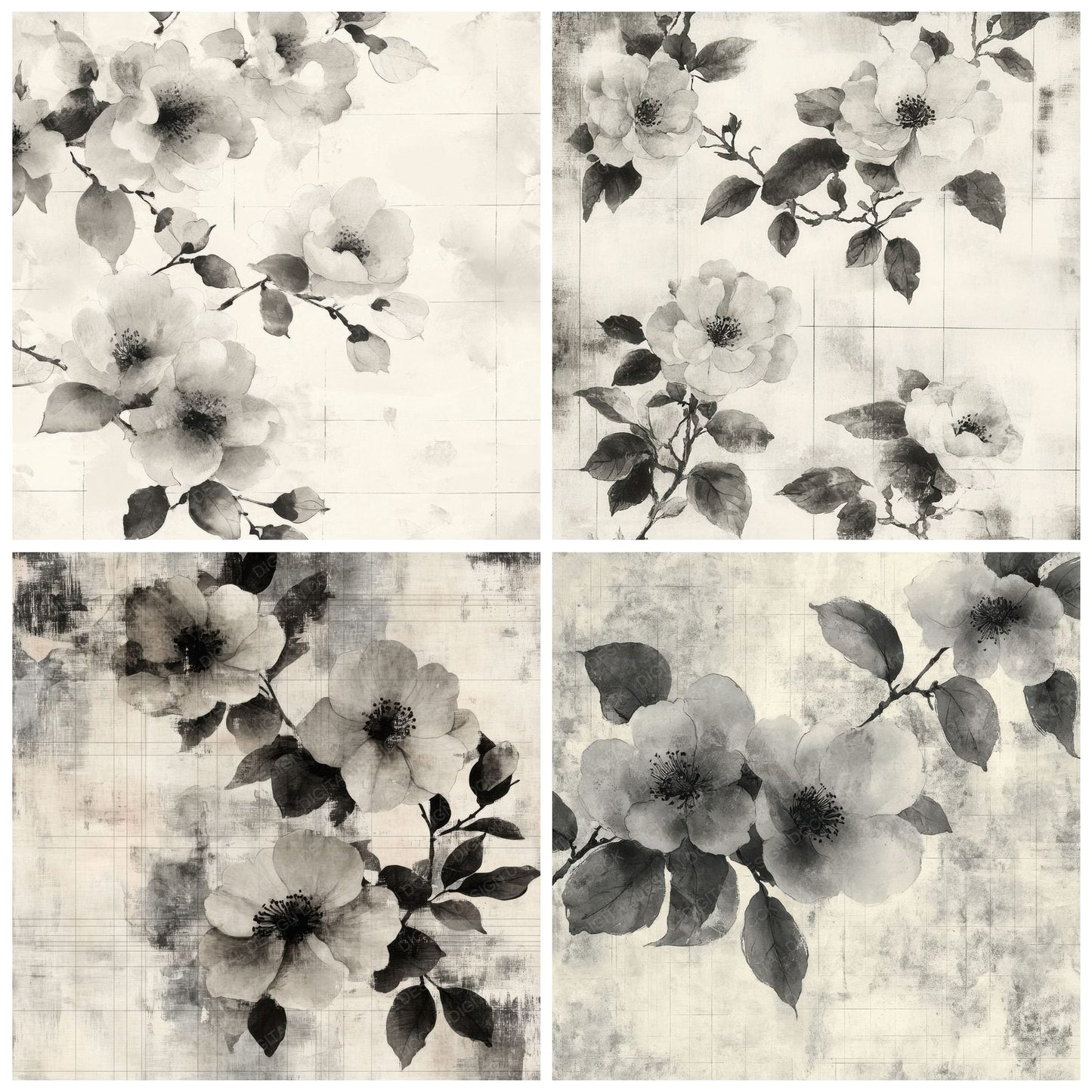 Ink Camellia Paper Digital Paper Pack (DDD002093)
