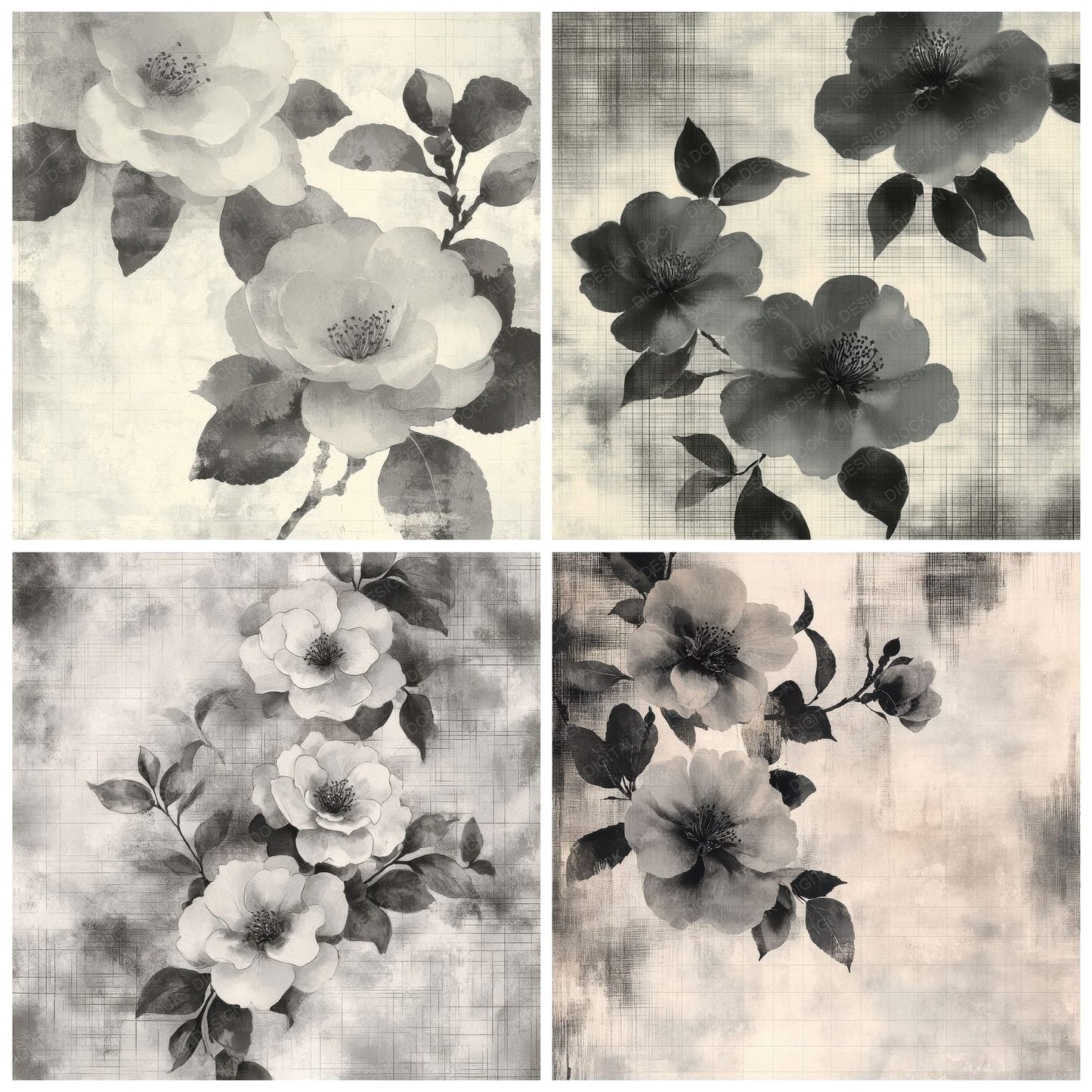 Ink Camellia Paper Digital Paper Pack (DDD002093)
