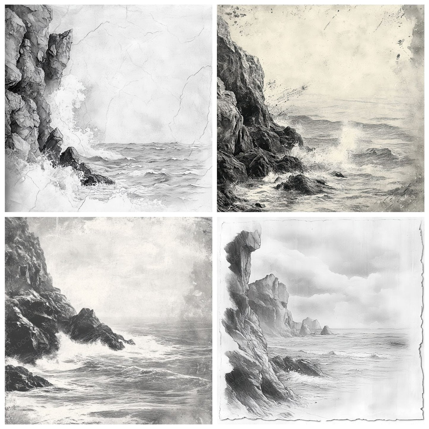 Ink Clifftop Sea Sketch Digital Paper Pack (DDD002095)