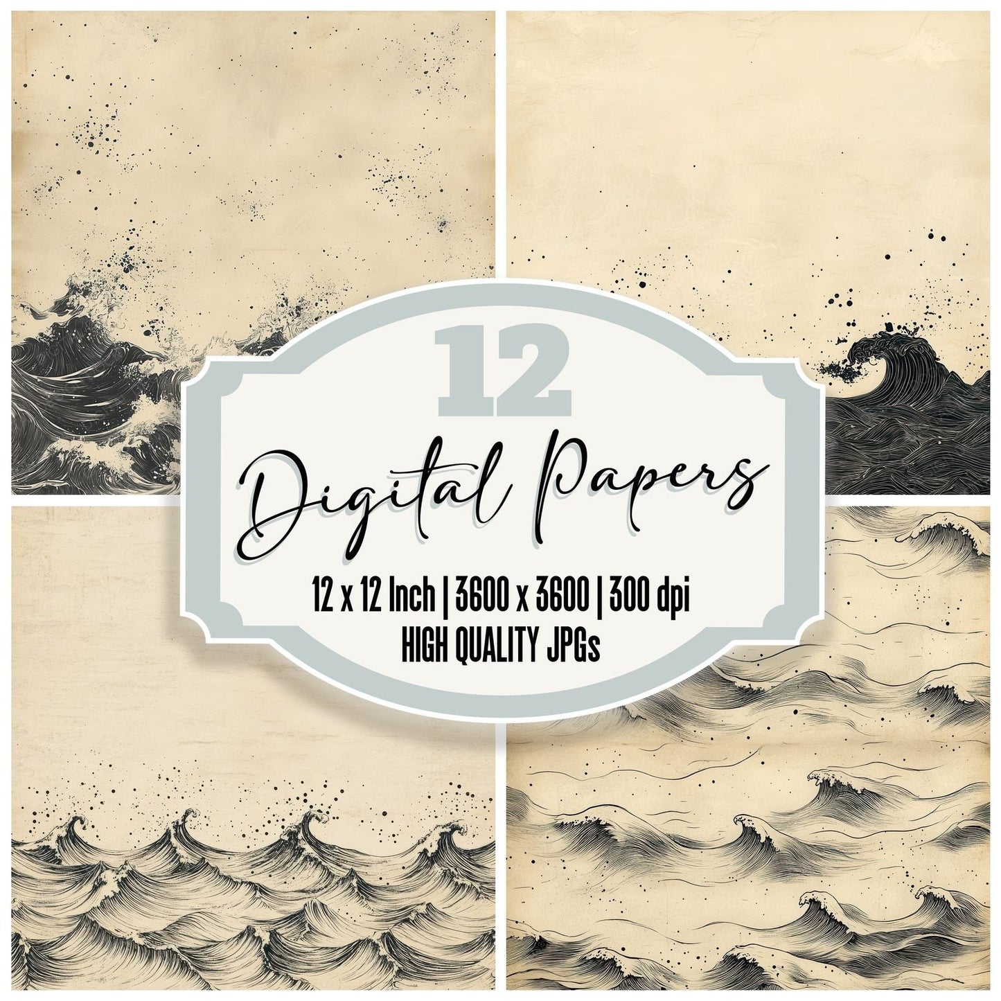 Ink Crest Ocean Waves Digital Paper Pack (DDD002096)