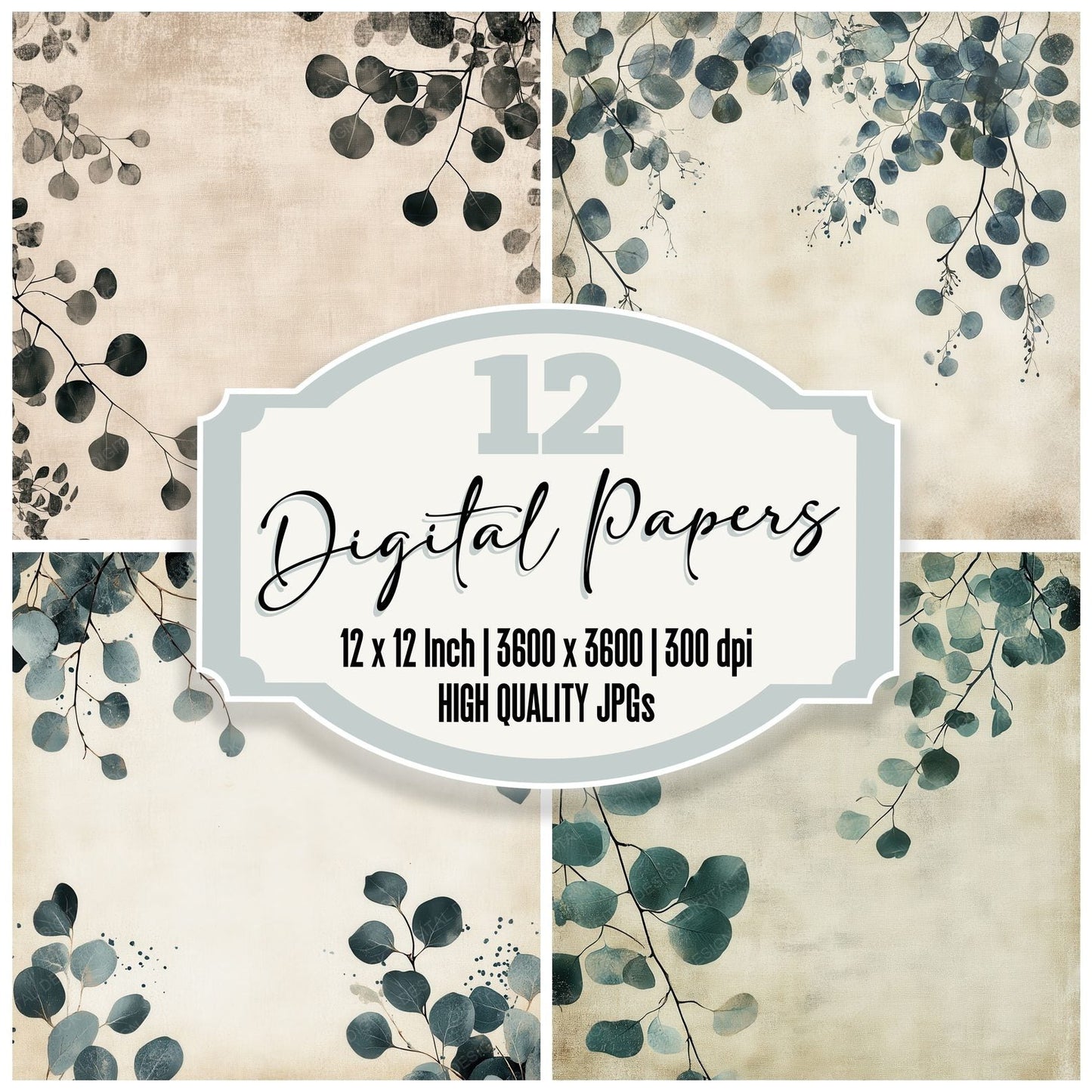 Ink Eucalyptus Botanical Digital Paper Pack (DDD002100)