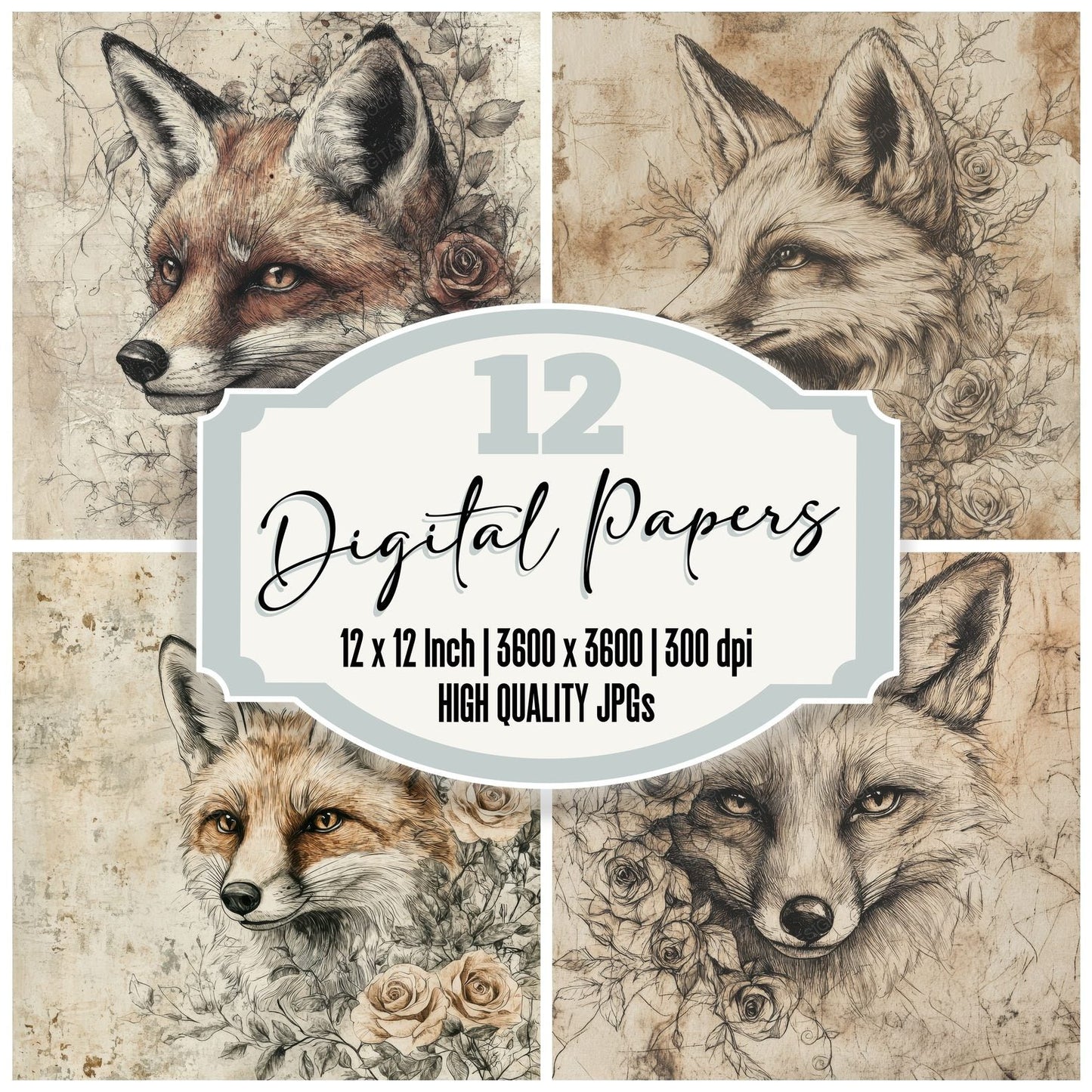 Ink Fox Rose Tangle Digital Paper Pack (DDD002105)