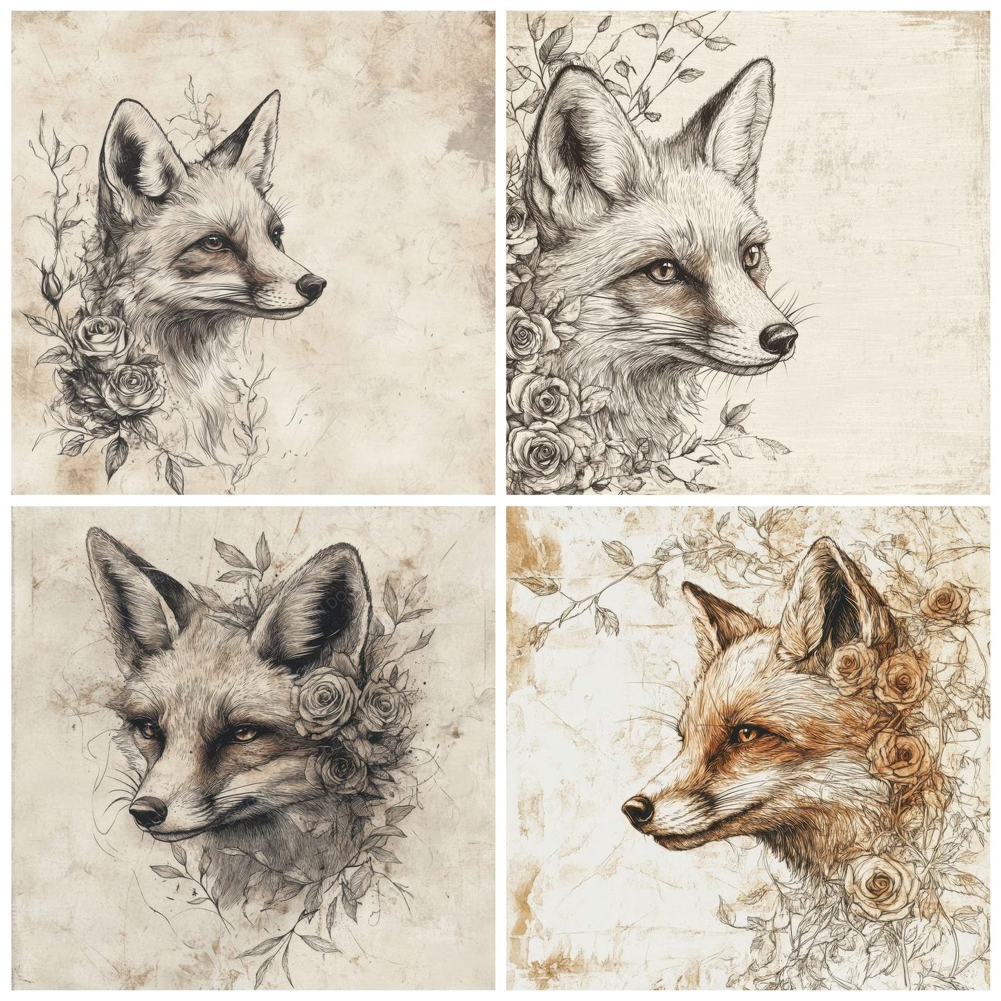 Ink Fox Rose Tangle Digital Paper Pack (DDD002105)