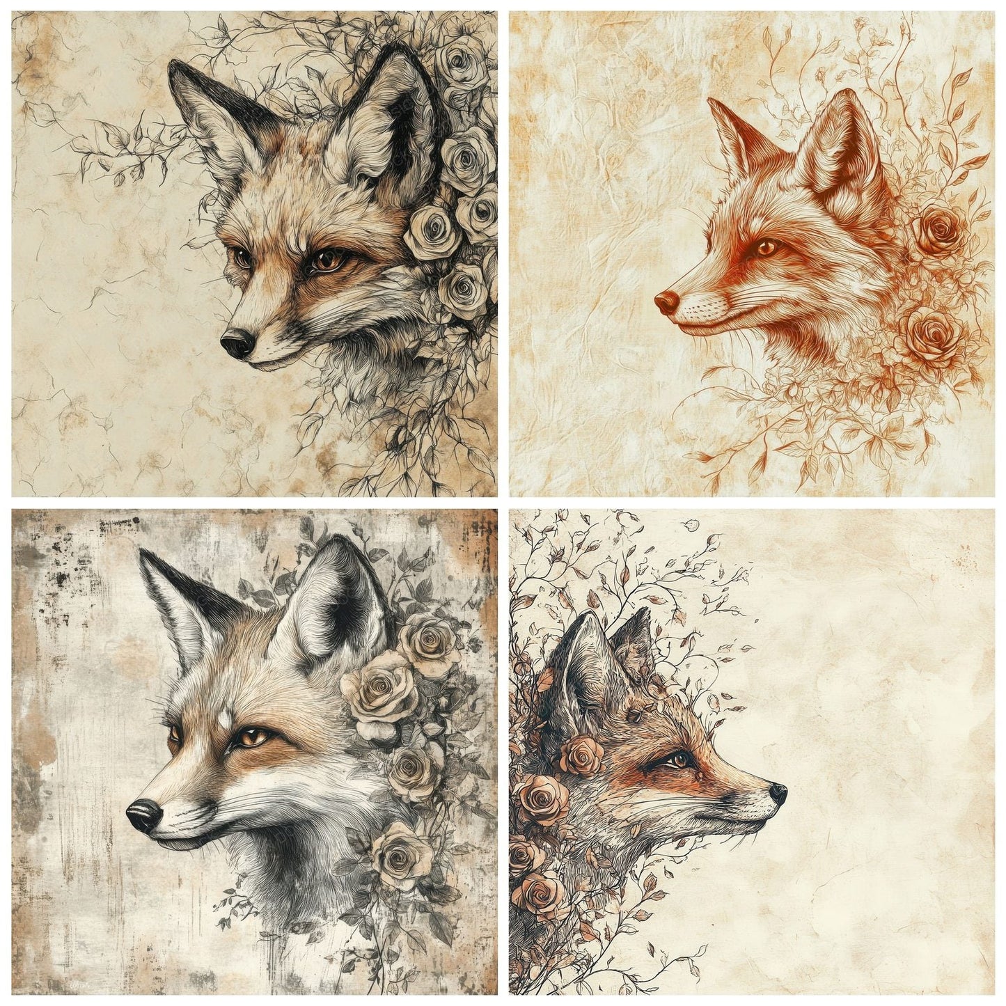 Ink Fox Rose Tangle Digital Paper Pack (DDD002105)