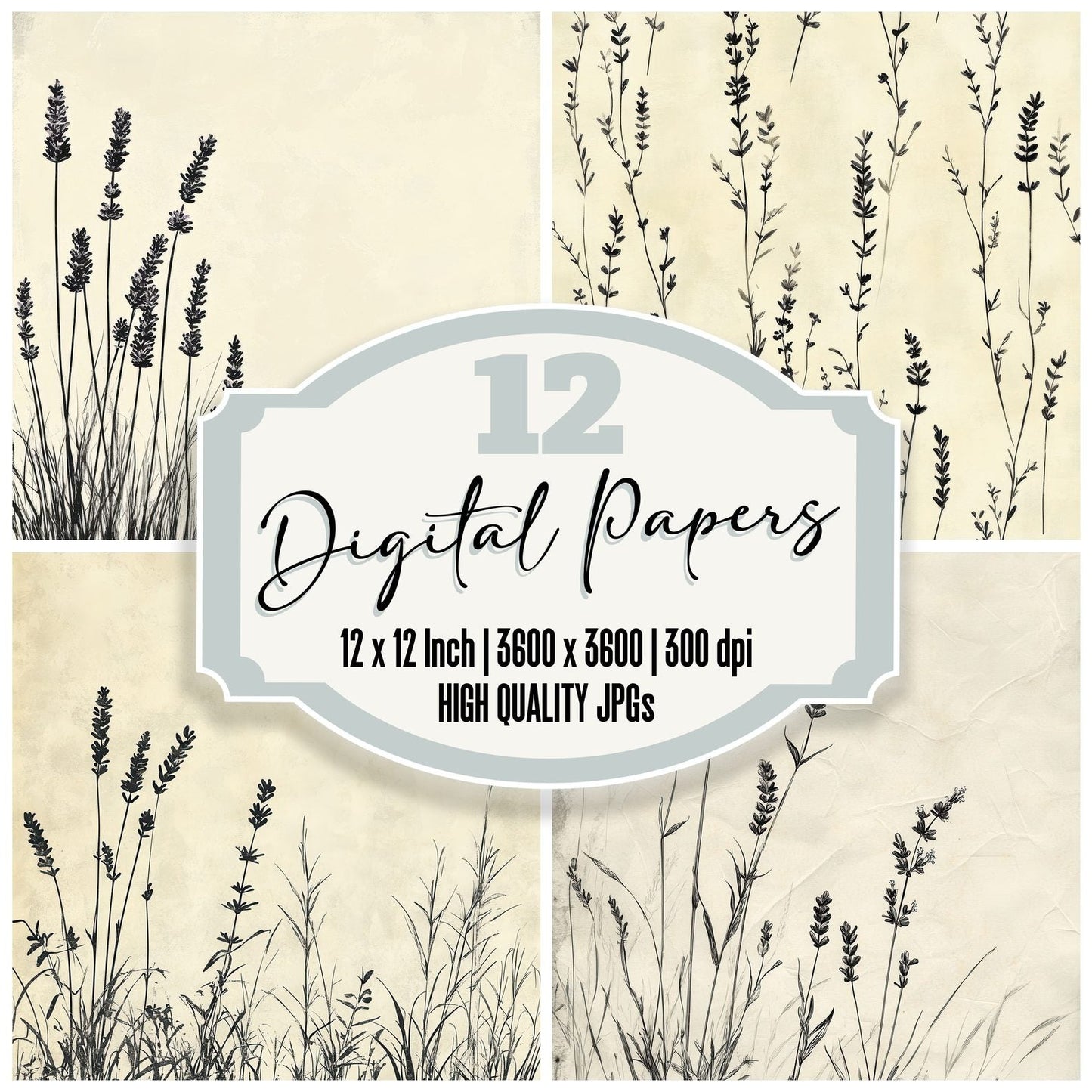 Ink Lavender Field Botanical Digital Paper Pack (DDD002109)