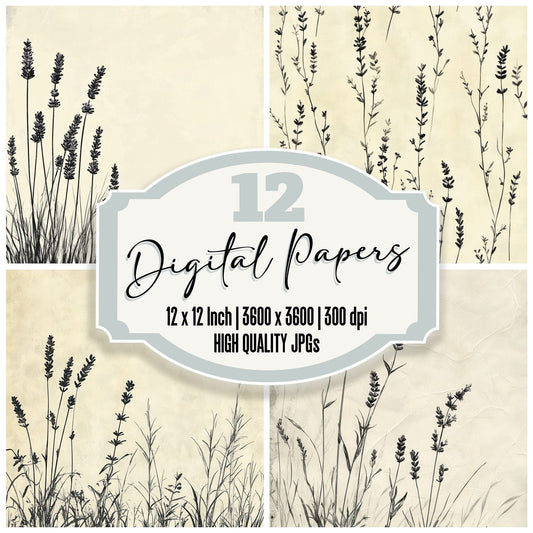 Ink Lavender Field Botanical Digital Paper Pack (DDD002109)
