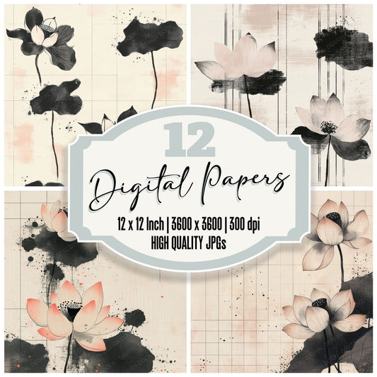 Ink Lotus Grid Digital Paper Pack (DDD002111)