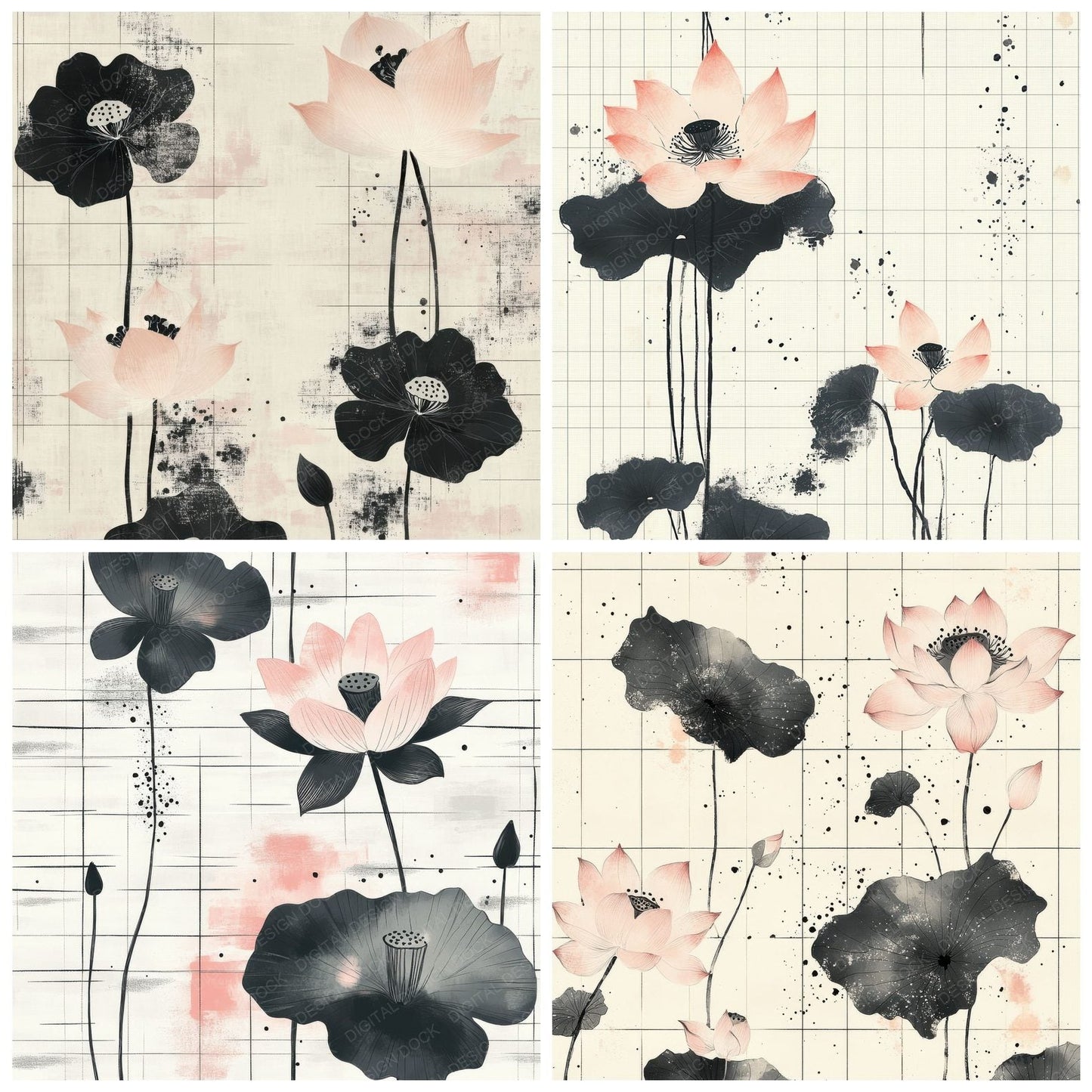 Ink Lotus Grid Digital Paper Pack (DDD002111)