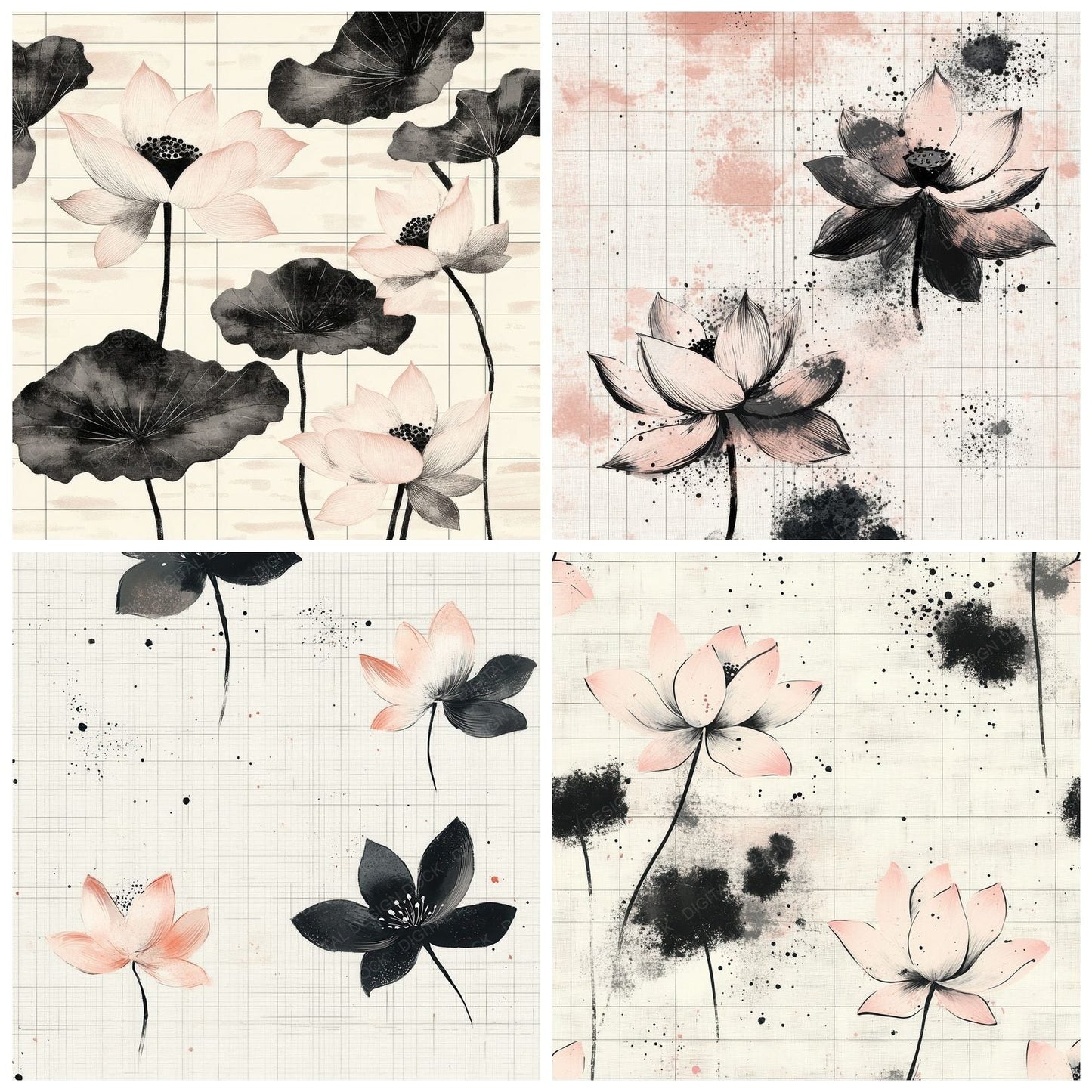 Ink Lotus Grid Digital Paper Pack (DDD002111)