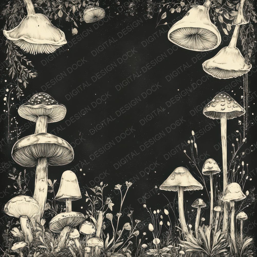 Ink Mushroom Border Digital Paper Pack (DDD002113)