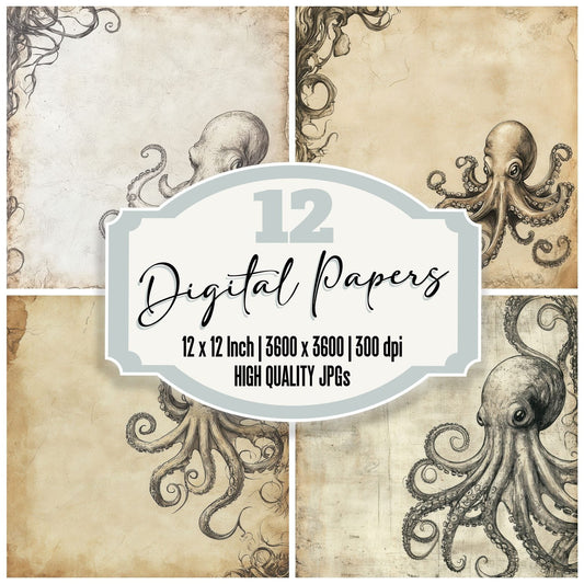 Ink Octopus Seaweed Sketch Digital Paper Pack (DDD002116)