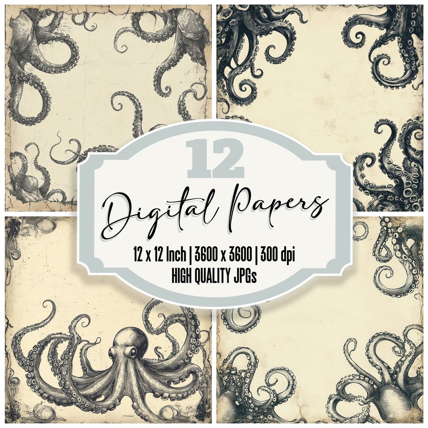 Ink Octopus Tangle Digital Paper Pack (DDD002117)