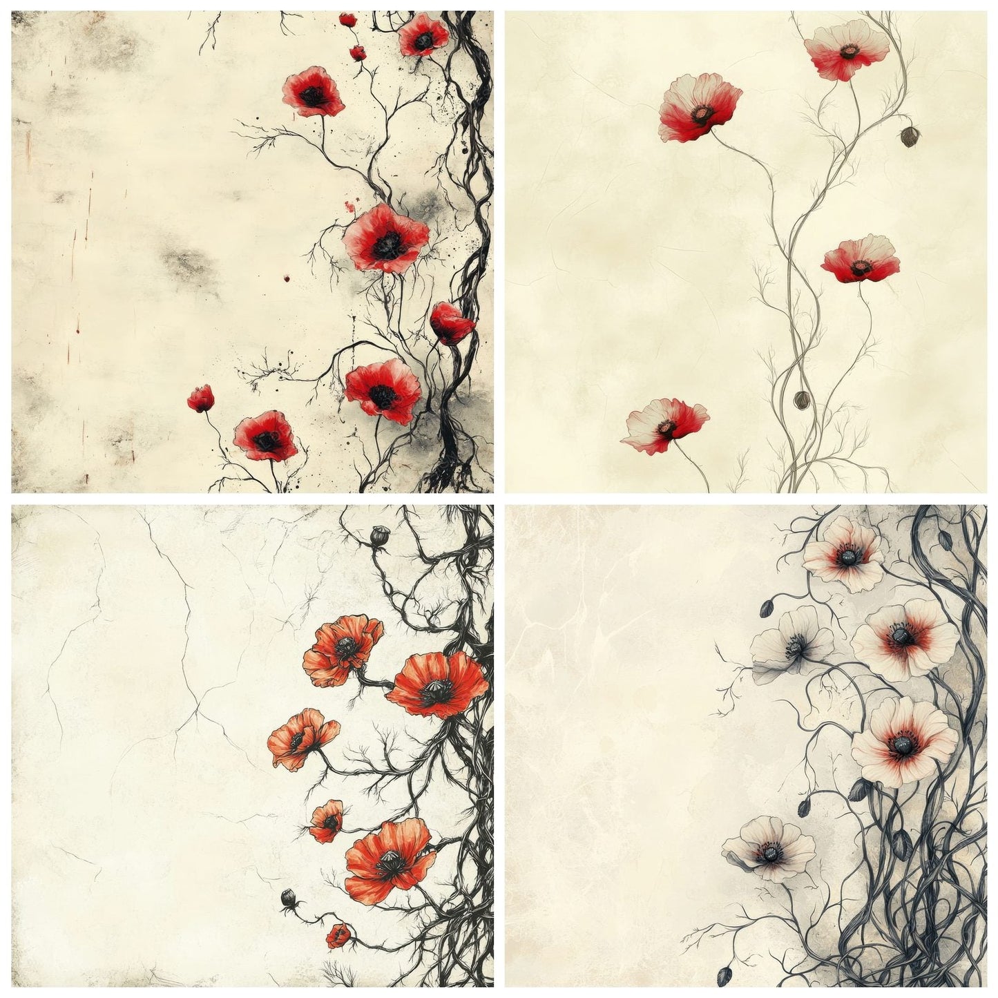 Ink Poppy Root Botanical Digital Paper Pack (DDD002119)