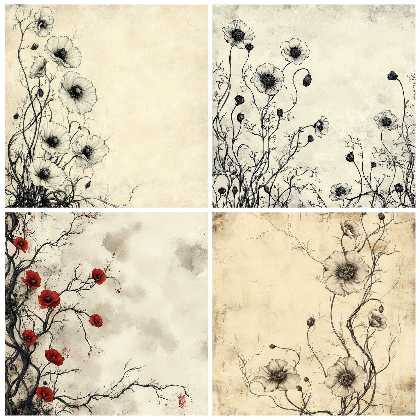 Ink Poppy Root Botanical Digital Paper Pack (DDD002119)