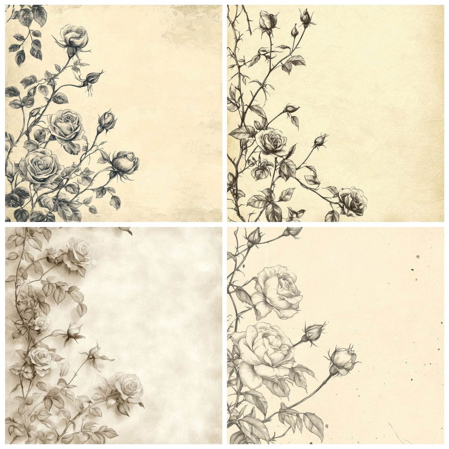 Ink Rose Vine Botanical Digital Paper Pack (DDD002123)