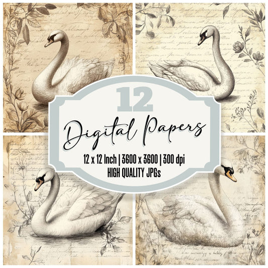 Ink Swan Botanical Digital Paper Pack (DDD002130)