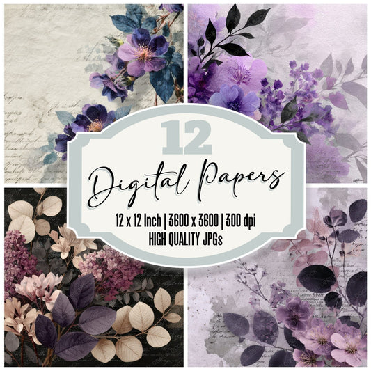Ink Violet Stem Digital Paper Pack (DDD002135)