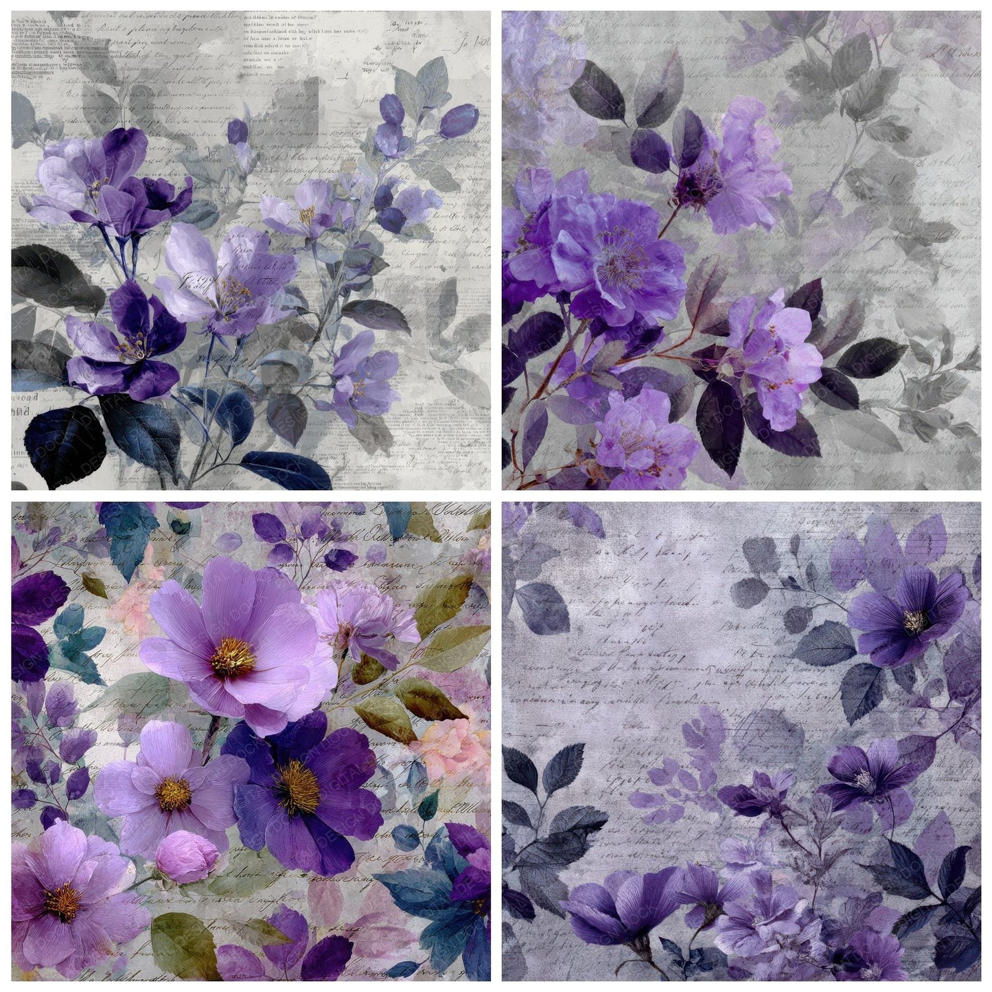 Ink Violet Stem Digital Paper Pack (DDD002135)