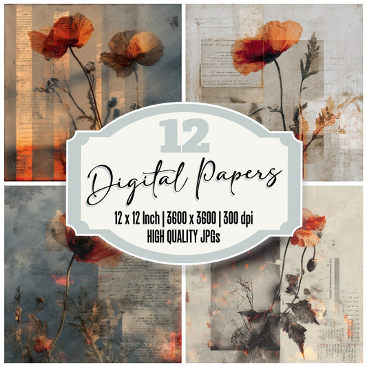 Invert Poppy Scriptburn Digital Paper Pack (DDD002146)