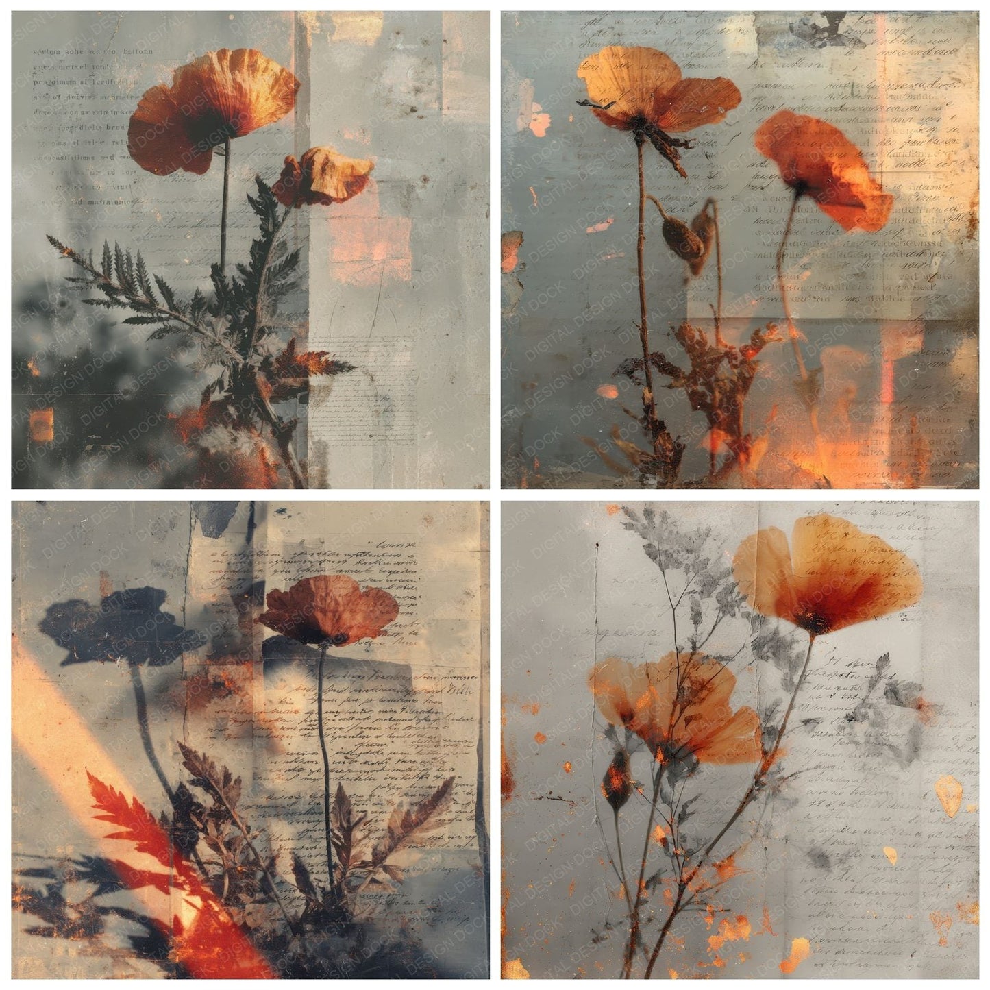 Invert Poppy Scriptburn Digital Paper Pack (DDD002146)