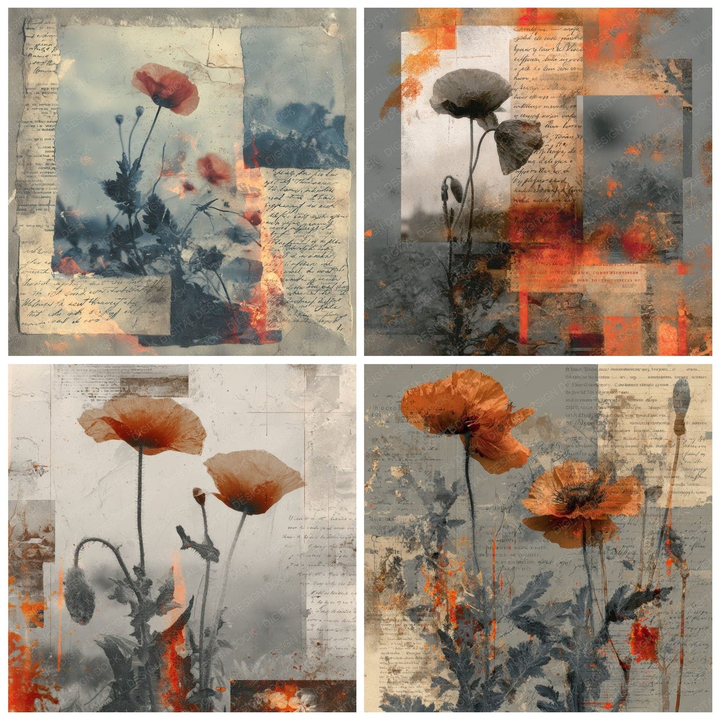 Invert Poppy Scriptburn Digital Paper Pack (DDD002146)