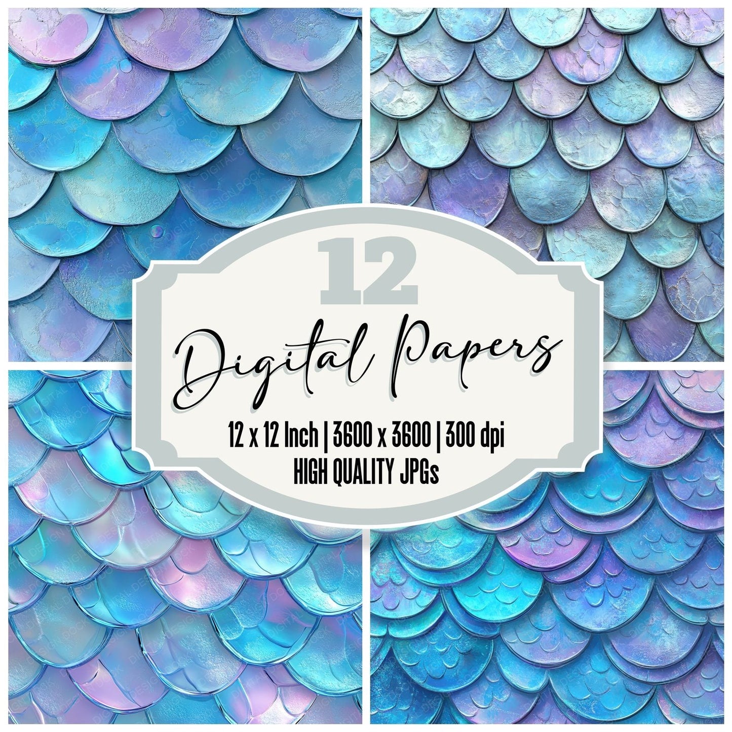 Iridescent Aqua Scale Digital Paper Pack (DDD002150)