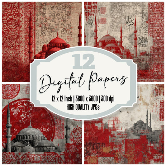 Istanbul Collage Tile Mosque Script Digital Paper Pack (DDD002162)