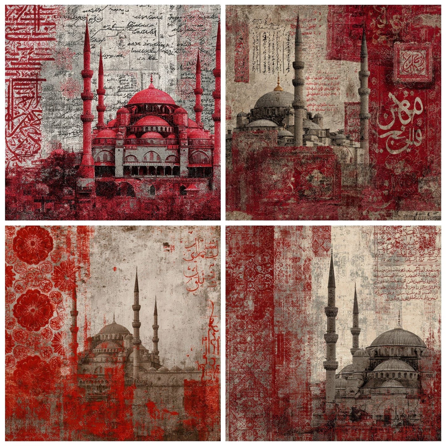 Istanbul Collage Tile Mosque Script Digital Paper Pack (DDD002162)