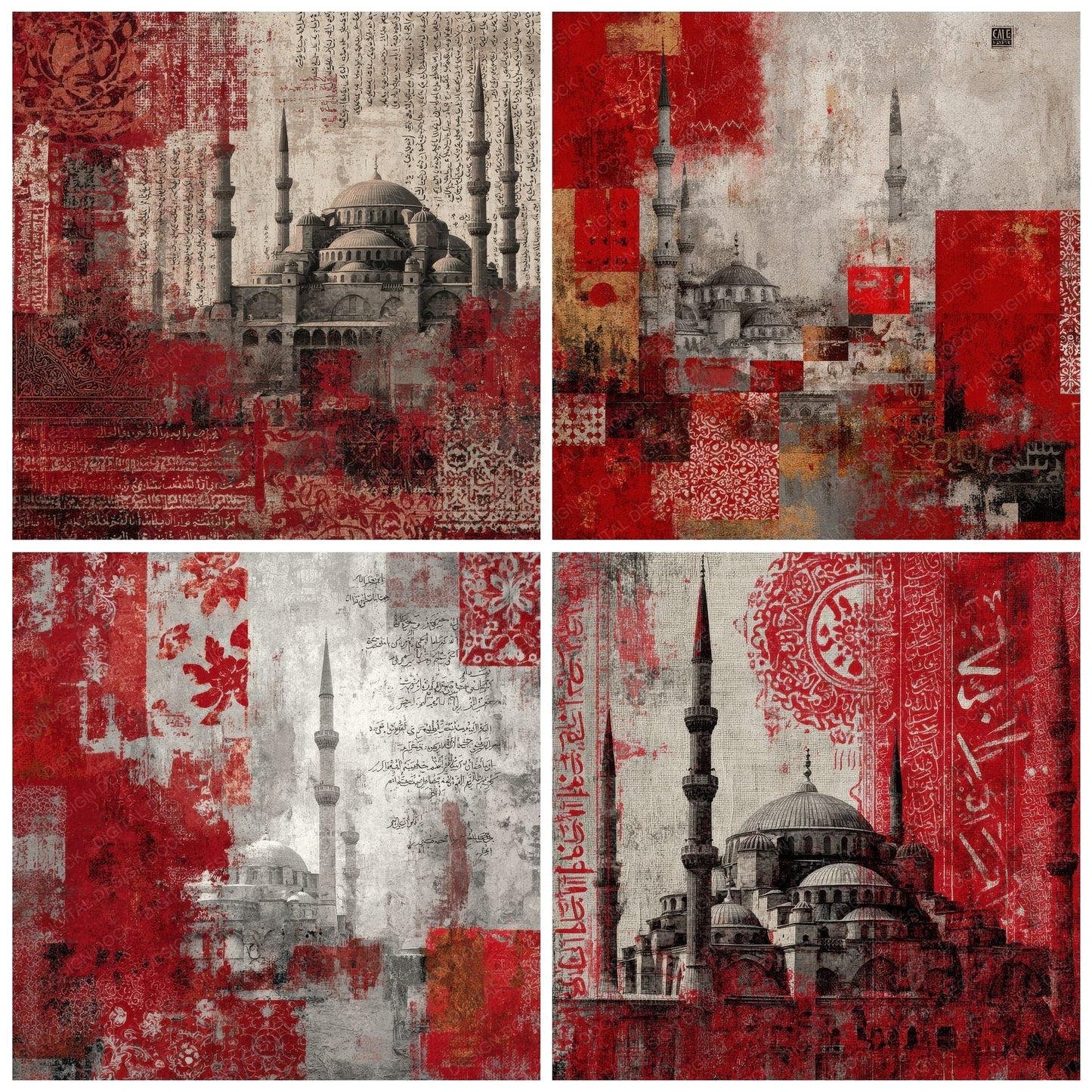 Istanbul Collage Tile Mosque Script Digital Paper Pack (DDD002162)