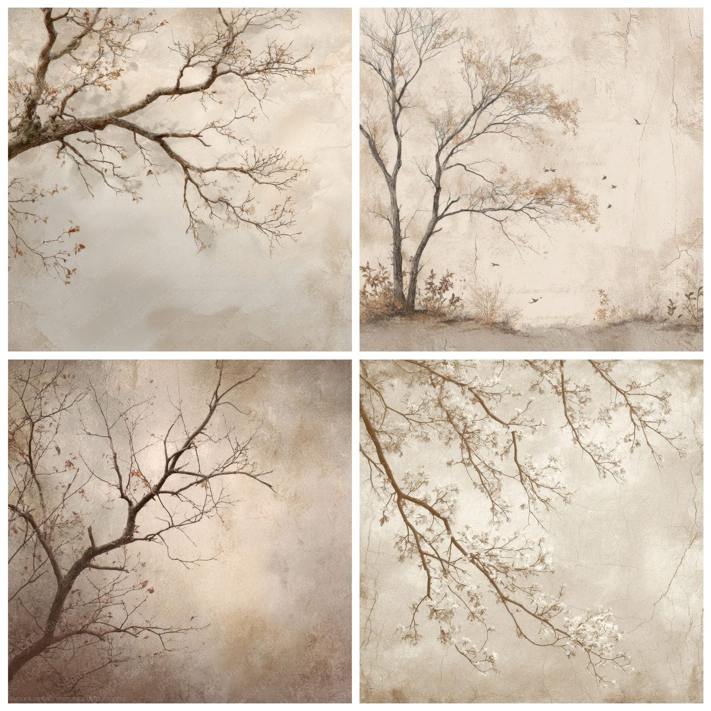 Ivory Branch Sepia Wipe Grain Digital Paper Pack (DDD002166)