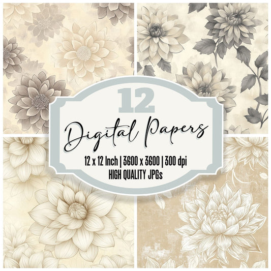 Ivory Dahlia Outline Digital Paper Pack (DDD002167)