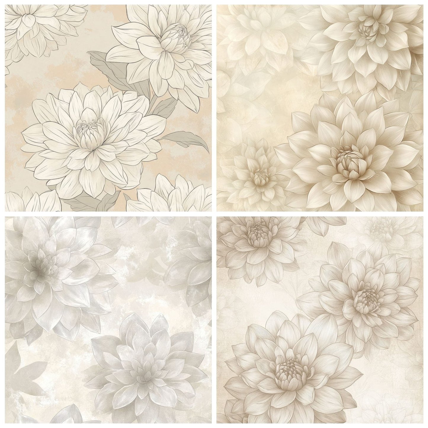 Ivory Dahlia Outline Digital Paper Pack (DDD002167)