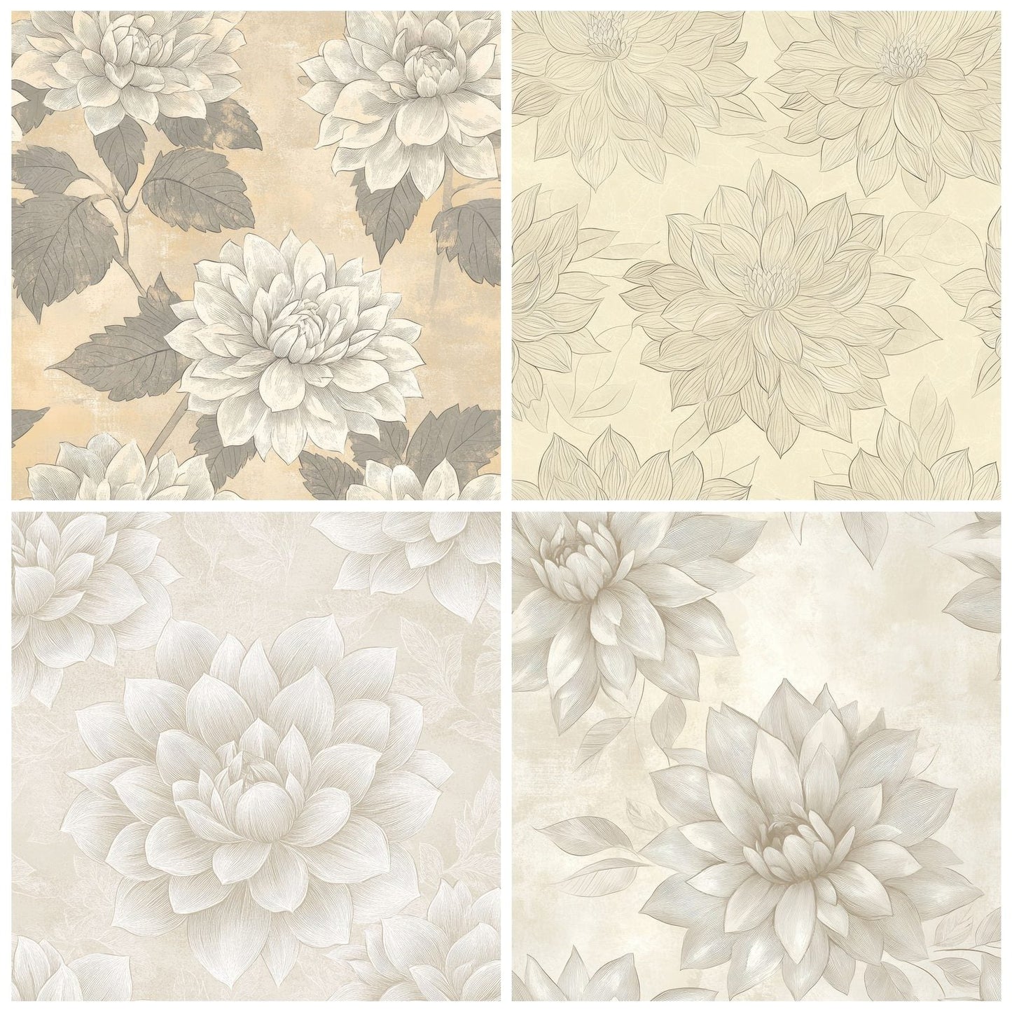 Ivory Dahlia Outline Digital Paper Pack (DDD002167)