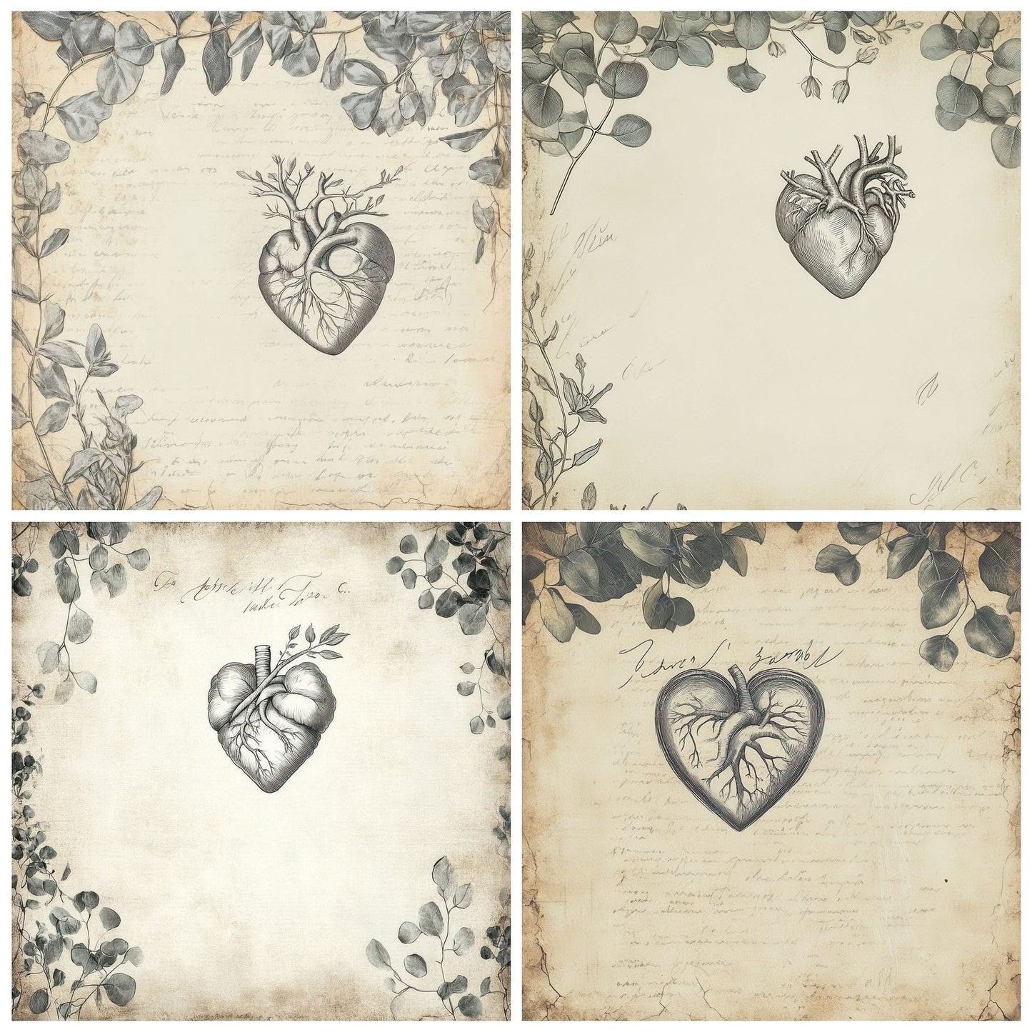 Ivory Heart Sketch Border Digital Paper Pack (DDD002178)