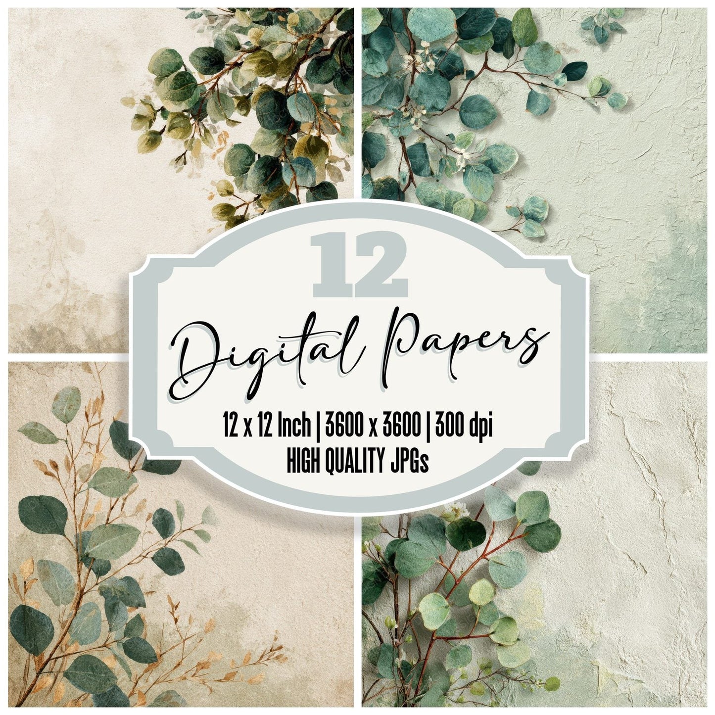 Ivory Sage Eucalyptus Stroke Digital Paper Pack (DDD002181)