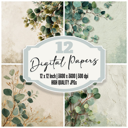Ivory Sage Eucalyptus Stroke Digital Paper Pack (DDD002181)