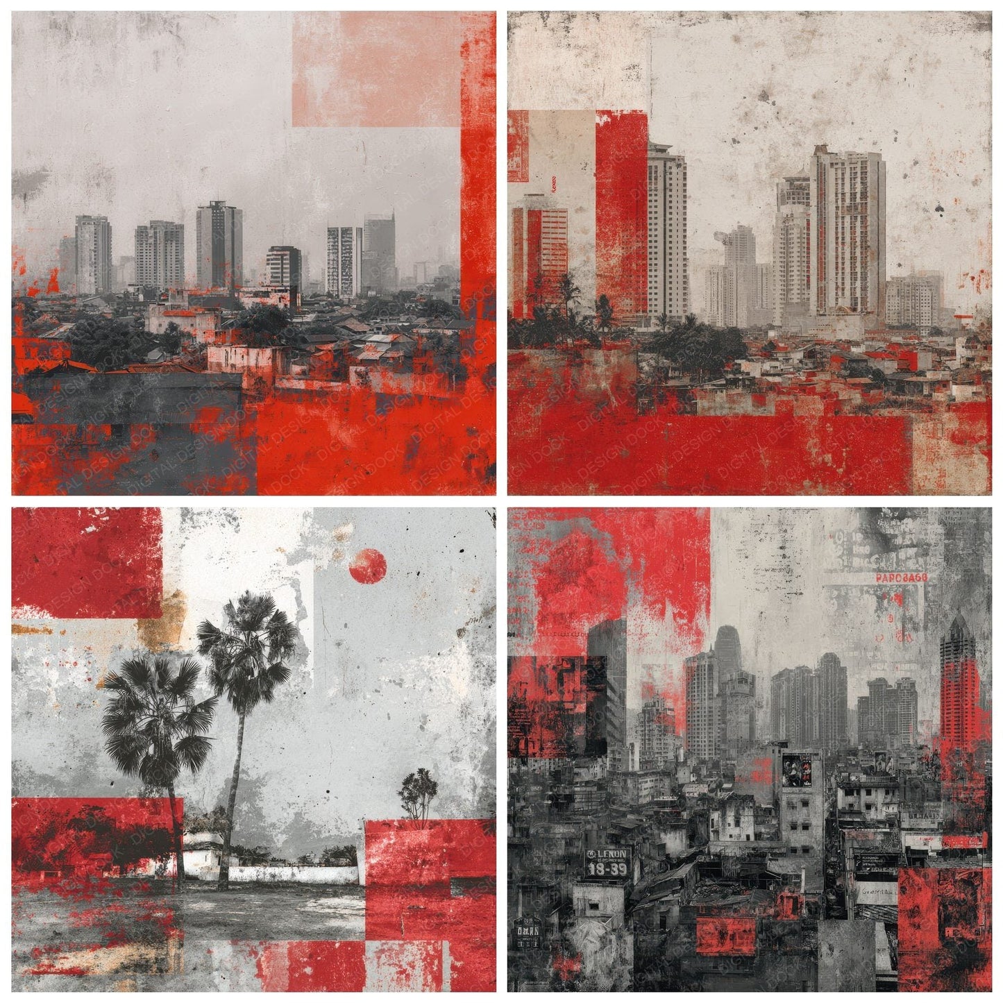 Jakarta Collage Batik Skyline Fade Digital Paper Pack (DDD002193)